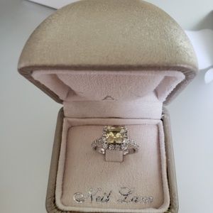 7mm cushion cut natural yellow sapphire ring